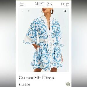 Mestiza New York Carmen Mini Dress. Size 6.